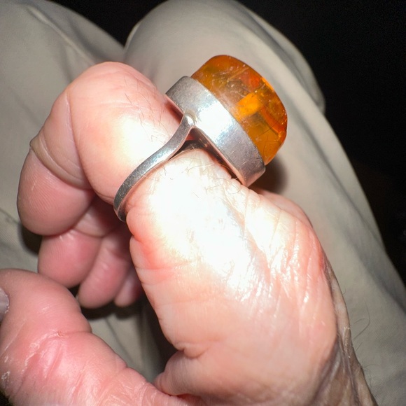 Amber antique .925 unique Statement Ring 7-1/2 - Picture 4 of 6
